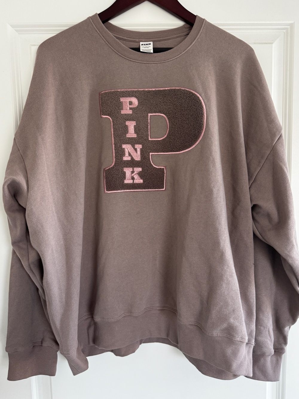 New V.S. PINK Pink & Brown Terrycloth Logo Brown Sweatshirt XXL